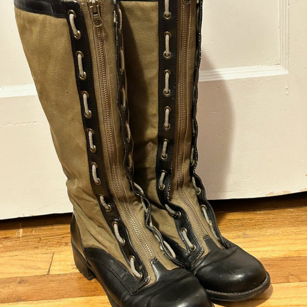 Kensie Olive & Black Front Zip Combat Boots 39/9